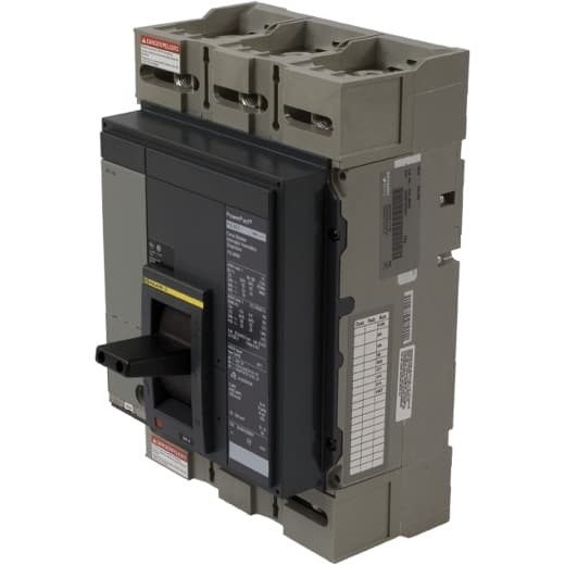 Schneider Electric PJL36060 Square D by Schneider Electric PJL36060 is a Molded Case Circuit Breaker (MCCB) designed for mounting on a plate. It features a rated current of 600A with lugs for both load and line side connections. This MCCB falls under the PowerPact PJL sub-range and operates at a rated voltage of 600V AC. It is a 3 Pole device offering protection functions including Long-time (L) and Instantaneous (I) protection. The trip current rating is set at 600 AT, with a frame current rating of 1200 AF. It boasts a short circuit breaking rating of 100kA at 240Vac, 65kA at both 480Y/277Vac and 480Vac, and 25kA at both 600Y/347Vac and 600Vac. All three poles are protected, and it utilizes an ET3.0 (LI) Electronic trip unit type for its operation. PJL36060 on Powermatic Associates