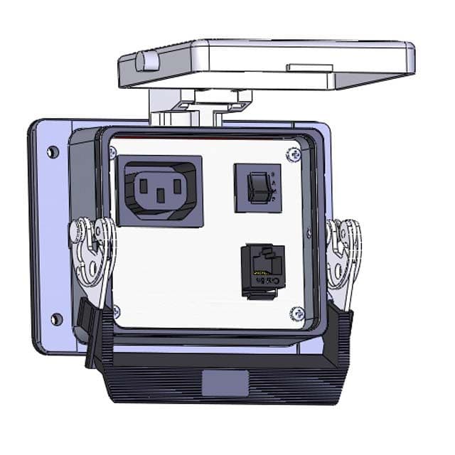 Mencom DEC-RJ45-R-32 Panel Interface Connector with IEC outlet, RJ45, and 3amp reset, in a 32 housing DEC-RJ45-R-32 on Powermatic Associates