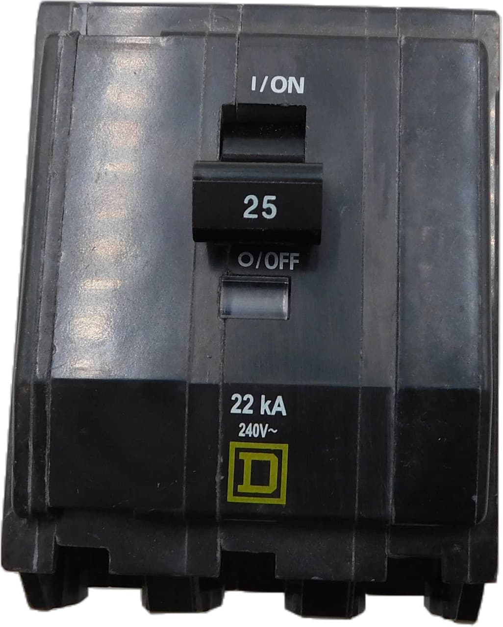 Schneider Electric QOB325 Square D by Schneider Electric QOB325 is a Miniature Circuit Breaker (MCB) designed for bolt-on mounting. It features a rated current of 25A and accommodates a bolt-on connection type. This MCB is compatible with a cross-section of 14-8AWG (1 cable Al/Cu) and is equipped with three poles. It offers a short circuit breaking rating of 10kA at 240Vac and 5kA at 48Vdc. The QOB325 operates with a rated voltage of 120V and 240V for AC, and 48Vdc for DC applications. Its terminals are of the press plate type. QOB325 on Powermatic Associates