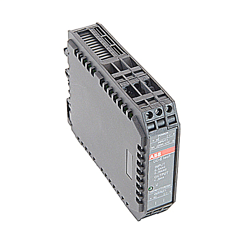 ABB Control 1SVR011772R2300 ABB 1SVR011772R2300 is an analog transducer designed for measuring current conversion with a range of 0-5A and a supply voltage of 0-20A (AC). It features a 4-20mA output and is protected by an IP20 degree of protection. The dimensions include a net height of 75 mm, a net width of 22.5 mm, and a net depth of 107 mm. This part is suitable for DIN rail mounting and offers a response time of 500ms / 0.5 s. Connection capacity is supported for both flexible and rigid wires, accommodating 0.2-2.5mm2 (flexible wire), 0.2-4mm2 (rigid wire), 24-14AWG (flexible wire), and 24-12AWG (rigid wire). The supply voltage requirement is 24 V (DC), and it features a green LED steady display indicating control or supply voltage presence. The minimum operating temperature is 0 °C, with an earthing system classified as C. It also includes protection settings classified as C and a short circuit current breaking capacity (Icn) of +60 °C. 1SVR011772R2300 on Powermatic Associates