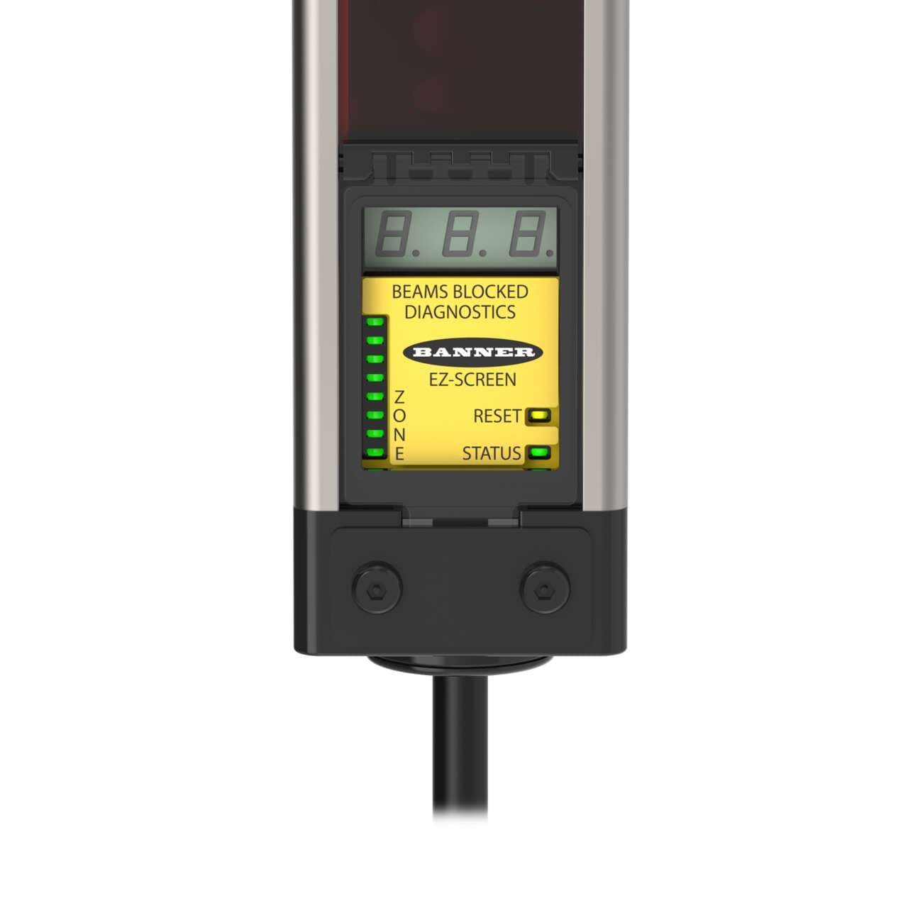 Banner SLSCR30-600AP8B EZ-SCREEN Cascade Receiver; Resolution: 30 mm; Range: 18 m (60 ft); Defined Area: 600 mm (23.6 in); Housing Length: 671 mm (26.4 in); Connection: 8-pin M12 Pigtail Connector SLSCR30-600AP8B on Powermatic Associates