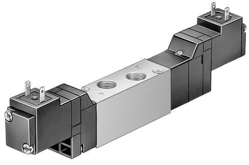 Festo 173156 solenoid valve MEH-5/3B-1/8-P-S-B Midi Pneumatic, with solenoid coil and manual override, without socket. Valve function: 5/3 pressurised, Type of actuation: electrical, Width: 17,8 mm, Standard nominal flow rate: 400 l/min, Operating pressure: -0,9 - 10 173156 on Powermatic Associates