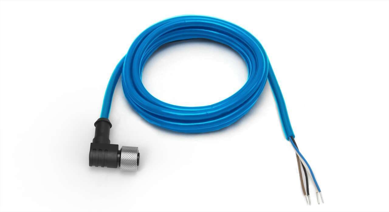 Banner MQD9-430RA Cordset: Single Ended M12; 4-pin Right-Angle Female; 9 m (29.53 ft) 2x20 PVC Blue; Nickel-Plated Brass Coupling Nut MQD9-430RA on Powermatic Associates