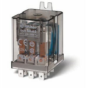 Finder 60.63.8.024.0000 General purpose electromechanical relay - Finder (60 series) - Control coil voltage 24Vac (50Hz/60Hz) - 3 poles (3P) - 3C/O / 3PDT (3 Pole Double Throw) contact - Rated current 10A (250Vac; AC-1) / 10A (30Vdc; DC-1) - Rated switching power 500VA (230Vac;  60.63.8.024.0000 on Powermatic Associates