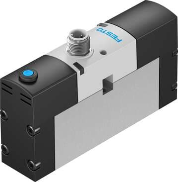 Festo 534526 solenoid valve VSVA-B-M52-MZH-A1-1R2L with central plug, round design M8x1. Valve function: 5/2 monostable, Type of actuation: electrical, Width: 26 mm, Operating pressure: -0,9 - 16 bar, Design structure: Piston slide 534526 on Powermatic Associates