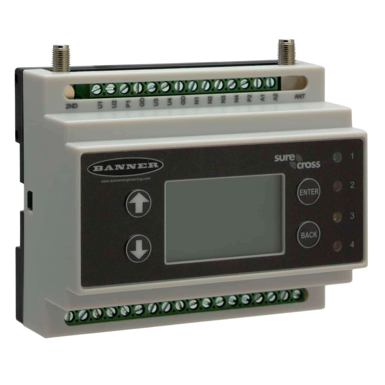 Banner DXM100-B2R1 DXM100 Controller; DX80 Performance Gateway 900 MHz 1 W; Inputs: 4 Universal, SDI-12 Interface; Outputs: 4 NMOS Discrete, 2 Analog, 2 DC Latching, 2 Switched Power, 1 Courtesy Power; SAM4 processor, LCD Display; RS485, Ethernet, USB, Solar/Battery Controller DXM100-B2R1 on Powermatic Associates