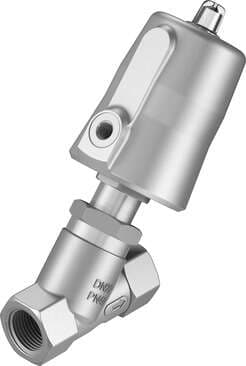 Festo 1002515 angle seat valve VZXF-L-M22C-M-B-G34-180-M1-V4V4T-50-20 Pneumatically actuated angle seat valve in stainless steel. Under seat version, safety position closed, G thread, nominal width 3/4". Design structure: Poppet valve with piston actuator, Type of actu 1002515 on Powermatic Associates