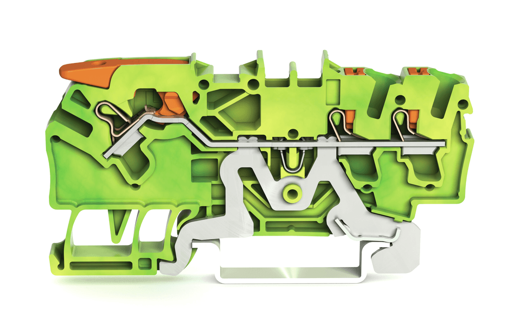 WAGO 2102-5307 2102-5307 WAGO - TOPJOB®S ground terminal block with Lever and Push-buttons; rail mount; 3-conductor; 5.2 mm wide; green-yellow 2102-5307 on Powermatic Associates