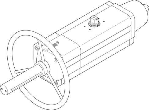 Festo 8005048 semi-rotary drive DAPS-0360-090-RS3-F1012-MW single-acting, air connection to VDI/VDE 3845 Namur valves, direct flange mounting, version with handwheel. Size of actuator: 0360, Flange hole pattern: (* F10, * F12), Swivel angle: 92 deg, Shaft connection de 8005048 on Powermatic Associates
