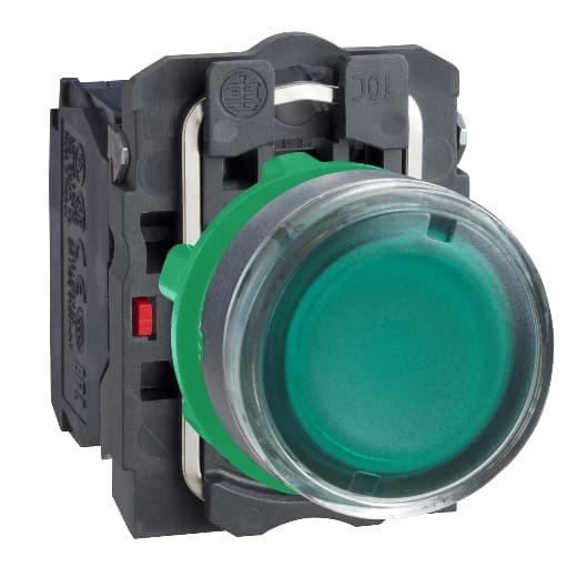 Schneider Electric XB5AW3345 Schneider Electric XB5AW3345 is an illuminated flush push-button designed for versatile applications, featuring a plastic body and bezel with a round shape. It offers a degree of protection rated at IP66, making it suitable for use in environments where dust and water resistance are required. This push-button operates with a network frequency of 50/60 Hz and has a diameter of 22 mm. It includes 1 Normally Open (NO) and 1 Normally Closed (NC) auxiliary contacts, supporting supply voltages of 220 V, 230 V, and 240 V for both AC and DC. The light color of the push-button is green, and it utilizes screw-clamp terminals for connection. Its operating mode is spring-return, also known as impulse or momentary, and it features a plain lens type. XB5AW3345 on Powermatic Associates