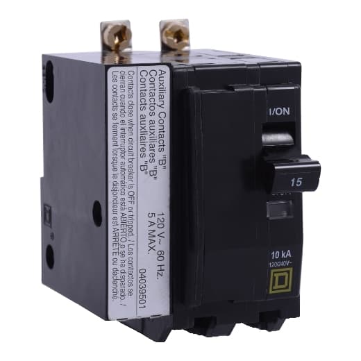 Schneider Electric QOB2501201 Mini circuit breaker, QO, 50A, 2 pole, 120/240 VAC, 10 kA, bolt on mount, aux switch 1B QOB2501201 on Powermatic Associates