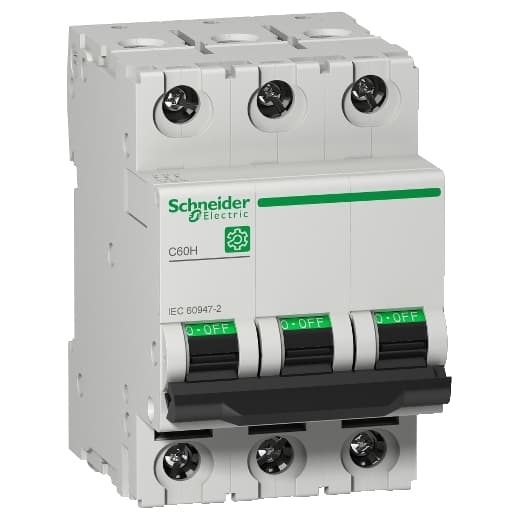 Schneider Electric M9F14332 Schneider Electric M9F14332 is a Miniature Circuit Breaker (MCB) within the C60H sub-range, designed with 3 poles and a rated current of 32A. It features a rated insulation voltage (Ui) of 500V, a rated operating voltage (Ue) of 440V, and a rated voltage for DC applications at 125Vdc. The device is equipped to handle a rated impulse voltage (Uimp) of 6kV and offers protection across all 3 poles. It operates with a tripping curve C, ensuring precise protection and control for electrical circuits. M9F14332 on Powermatic Associates