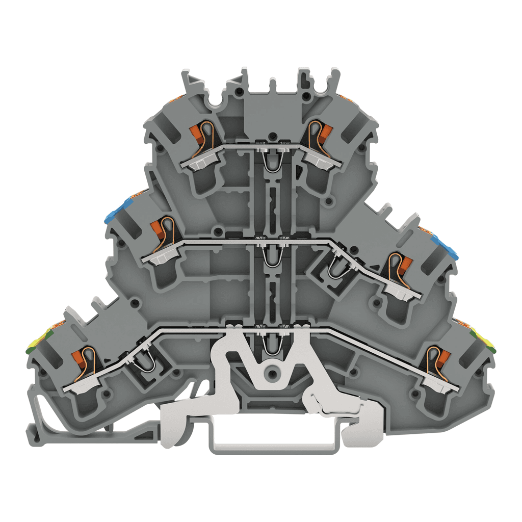WAGO 2202-3217 2202-3217 WAGO - Triple-deck terminal block; Ground conductor/through/through terminal block; with push-button; 2.5 mm²; PE/N/L; suitable for Ex e II applications; without marker carrier; for DIN-rail 35 x 15 and 35 x 7.5; Push-in CAGE CLAMP®; 2,50 mm²; gray 2202-3217 on Powermatic Associates