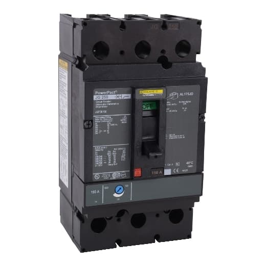 Schneider Electric JGF36250 Square D by Schneider Electric JGF36250 is a Moulded Case Circuit Breaker (MCCB) from the PowerPacT JGF sub-range, designed with a PowerPact J-Frame 250 TMD 3P 250A 600Vac 18kA busbar at 80% rated. It features a Term. nut kit for fixed busbar connection on both line and load sides, with three poles (3P). The breaker offers thermal protection for overload and magnetic protection for short-circuit scenarios. It has a rated current of 250A, a rated insulation voltage (Ui) of 750 V, and operates at a rated voltage (AC) of 600Vac 600Y/347Vac. The unit is designed for individual mount on plate, with dimensions of 191 mm in height, 105 mm in width, and 127 mm in depth. It has a degree of protection of IP40 and operates manually via a toggle. Protection settings include over-current fixed at 250A and short-circuit pickup current adjustable between 1250A and 2500A. The rated operating voltage (Ue) is 690 V, with a rated impulse voltage (Uimp) of 8 kV. The trip current rating is 250 AT, with a frame current rating of 250 AF. Its short circuit breaking rating varies with voltage, including 65kA at 240Vac, 35kA at 480Vac and 480Y/277Vac, 18kA at 600Vac and 600Y/347Vac, and 20kA at 250Vdc and 500Vdc, all under UL489. The trip unit type is thermal-magnetic (adjustable) without a display, and it falls under utilisation category A. JGF36250 on Powermatic Associates