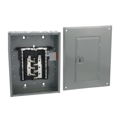 Schneider Electric HOM1224L125PGCVP Square D by Schneider Electric HOM1224L125PGCVP is a load center designed for single-phase (1PH) networks, featuring a main function as a load center (LC) value pack. It has dimensions of H455mm x W362mm x D242mm (H17.91" x W14.25" x D9.53") and offers 12 spaces for circuit installation. The enclosure is made from welded sheet steel, while the busbar is constructed from tin-plated aluminium. This product uses lugs for its connection type and is rated for a current of 125A with a voltage rating of 120Vac/240Vac. It provides a degree of protection classified as NEMA 1 and supports up to 24 single pole circuits or 12 tandem breakers. HOM1224L125PGCVP on Powermatic Associates