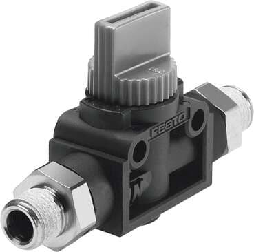 Festo 153297 shut-off valve HE-3-1/4-1/4 Valve function: 3/2 bistable, Pneumatic connection, port 1: R1/4, Pneumatic connection, port 2: R1/4, Type of actuation: manual, Mounting type: (* Direct mounting via through-holes, * Direct mounting via threads, * Optional) 153297 on Powermatic Associates