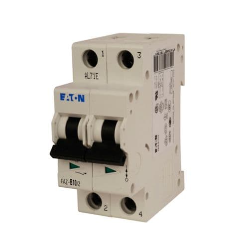 Eaton FAZ-D10/2-RT-L Miniature circuit breaker, 2 pole, 10 A, D trip curve, 240 VAC, ring-tongue terminals, UL489 FAZ-D10/2-RT-L on Powermatic Associates