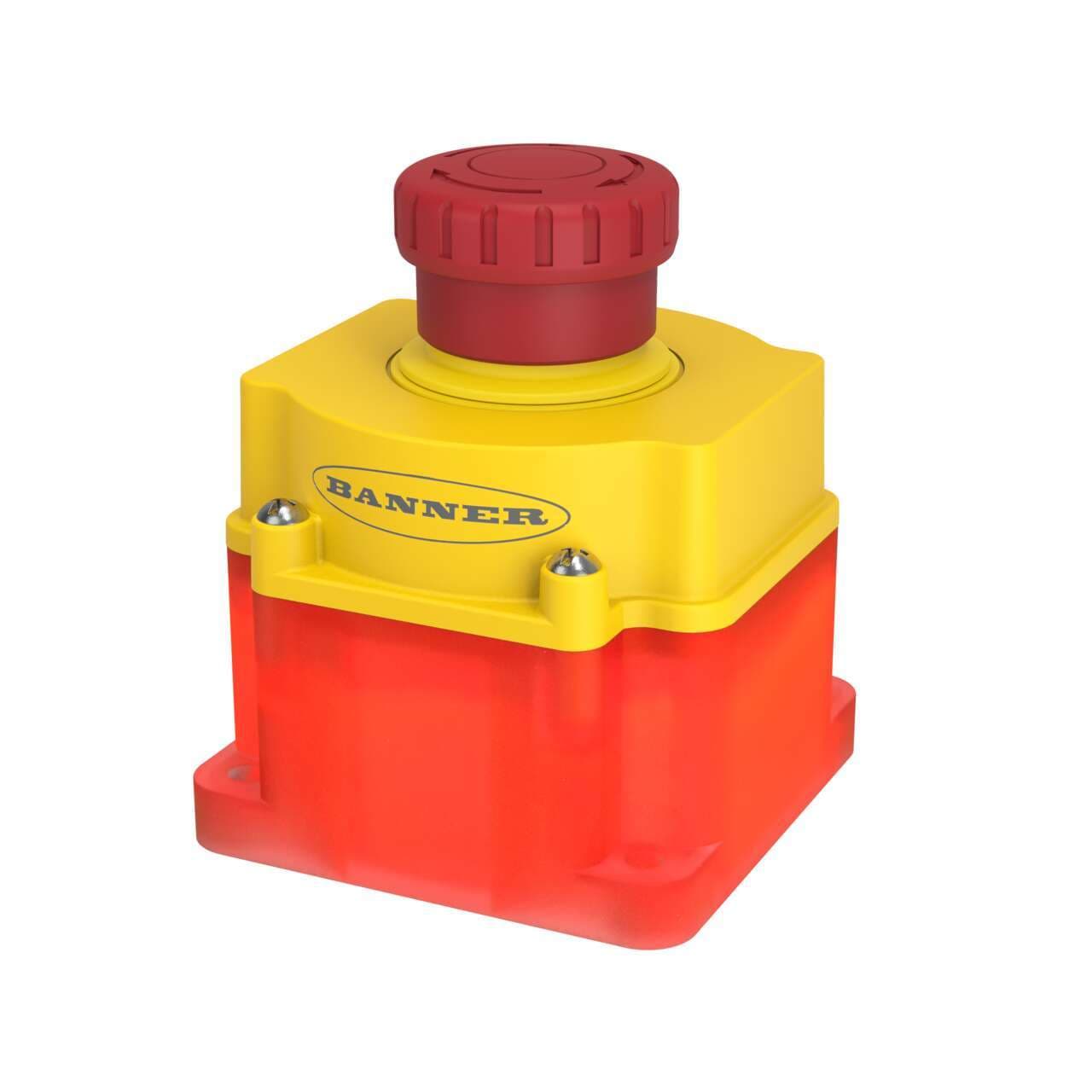 Banner SSA-EB1PLXR-0DED1Q8R Emergency Stop with ISD: Flush Mount 40 mm Push Button; Illuminated Color: Off/Red Flashing; 2 N.C. OSSD Safety Contacts, IP65; 8-pin M12 QD; Local Reset Input SSA-EB1PLXR-0DED1Q8R on Powermatic Associates