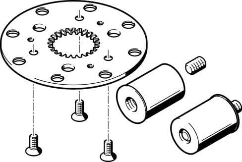 Festo 548107 indexing conversion kit DADM-CK-90-8 For rotary indexing table DHTG. Size: 90, Corrosion resistance classification CRC: (* 2 - Moderate corrosion stress, * (when installed)), Materials note: (* Free of copper and PTFE, * Conforms to RoHS), Material plate: 548107 on Powermatic Associates
