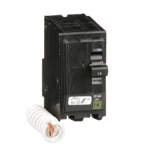 Schneider Electric QO215SWN Square D by Schneider Electric QO215SWN is a switch-neutral Miniature Circuit Breaker (MCB) designed for plug-in mounting. It features a rated current of 15A and a plug-in connection type, suitable for use with a rated voltage of 120 V AC. This MCB accommodates a cross-section of 14-8AWG for 1 cable Al/Cu and is equipped with 2 poles. It has a short circuit breaking rating of 10kA at 120Vac and utilizes press plate type terminals for connections. QO215SWN on Powermatic Associates