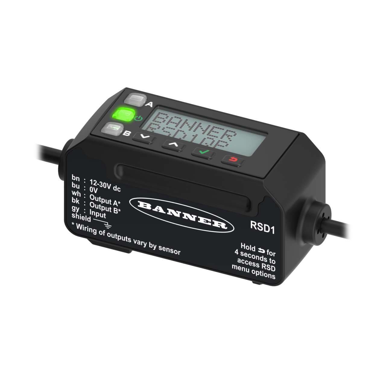 Banner RSD1QP RSD Series Remote Display; Single Sensor Support; Output: Depends on Sensor; 150 mm (6 in) 5-pin M12 PVC Pigtail RSD1QP on Powermatic Associates