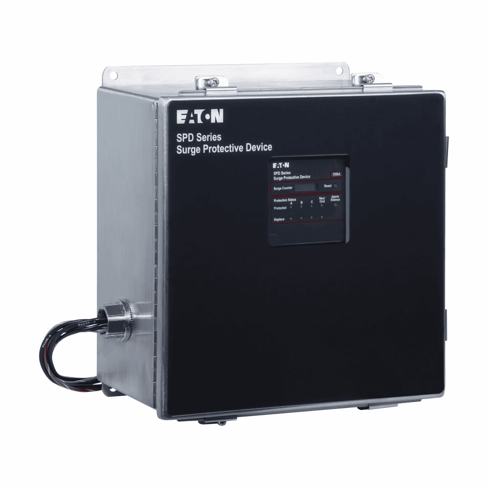 Eaton SPD050480D3O SPD050480D3O Eaton - Surge Protection Device, SPD series, 50 kAIC, 480V delta (3W+G), Standard feature package and surge counter, NEMA 4 with internal disconnect enclosure, External side mount, 640 L-G, 640 L-L operating voltage SPD050480D3O on Powermatic Associates