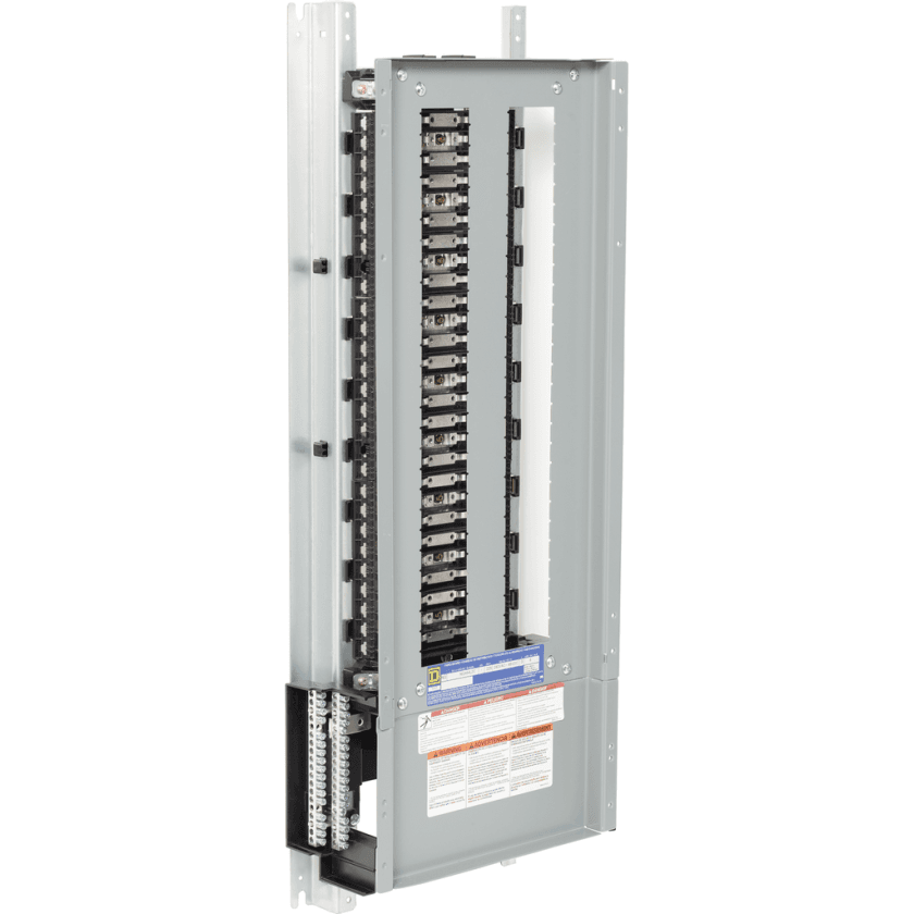 Schneider Electric NQ454L2C Square D by Schneider Electric NQ454L2C is a panelboard designed for three-phase (3PH-4W) networks, featuring a copper busbar and rated for a current of 225A. It accommodates a voltage of 240Vac and 48Vdc, suitable for systems requiring a high number of circuits, with provisions for 54 circuits. The dimensions of this panelboard are H38" x W20", offering 54 spaces for circuit installation. It is compatible with line and neutral aluminium lugs ranging from 6AWG to 350kcmil, ensuring a broad compatibility with various wire sizes for installation flexibility. NQ454L2C on Powermatic Associates