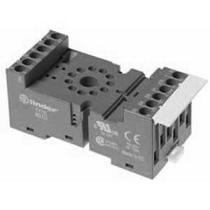 Finder 90.03.0 Finder 90.03.0 is a socket designed for DIN rail or panel mounting, featuring a box-clamp connection type. It supports a rated current of 10A. The control voltage is compatible with AC systems, adhering to EN61984 standards for output voltage (DC). The power consumption component is colored black. 90.03.0 on Powermatic Associates
