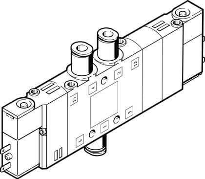 Festo 196895 solenoid valve CPE14-M1BH-5/3B-QS-6 High component density Valve function: 5/3 pressurised, Type of actuation: electrical, Width: 14 mm, Standard nominal flow rate: 370 l/min, Operating pressure: 3 - 8 bar 196895 on Powermatic Associates