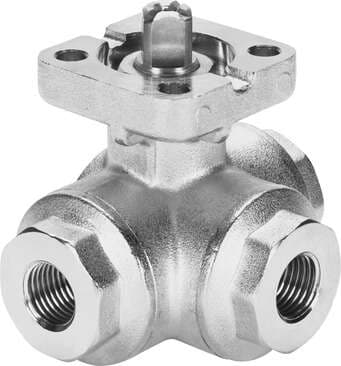 Festo 1692228 ball valve VZBA-11/4"-GGG-63-32T-F0405-V4V4T 3/2-way, flange hole pattern F0405, thread EN 10226-1. Design structure: (* 3-way ball valve, * T hole), Type of actuation: mechanical, Sealing principle: soft, Assembly position: Any, Mounting type: Line insta 1692228 on Powermatic Associates