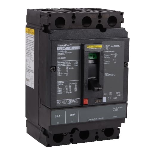 Schneider Electric HGL36025T PowerPact H Circuit Breaker,ThermMagn,25A,3P,600V,18kA, Removable TU HGL36025T on Powermatic Associates