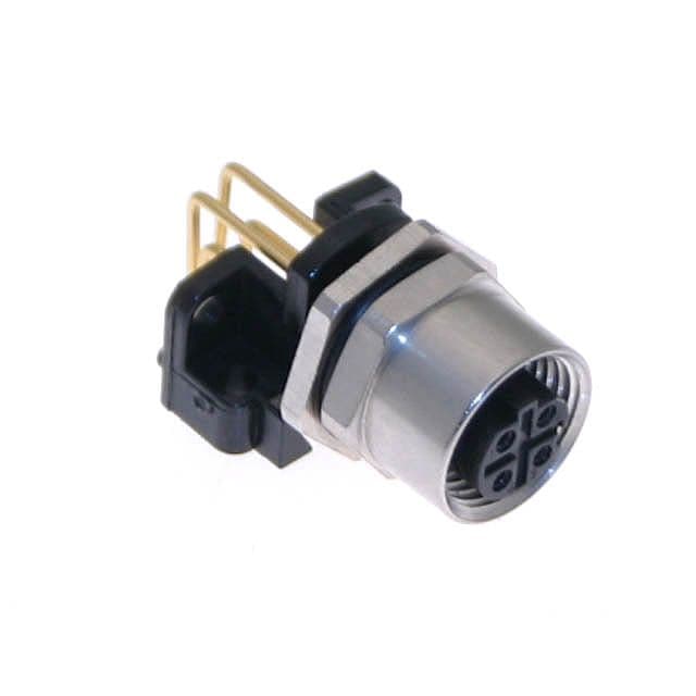 Mencom MDE45M-4FR-PCB-R Ethernet, Receptacle, Shielded, 4 Pole, M12 D-Coded Female Right Angle, 4A, PCB, Nickel Plated Brass MDE45M-4FR-PCB-R on Powermatic Associates