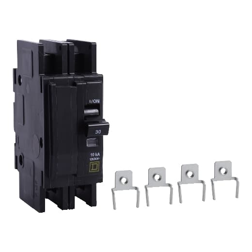 Schneider Electric QOUR2303100 Square D by Schneider Electric QOUR2303100 is a miniature circuit breaker (MCB) designed for unit mount installation. It features a rated current of 30A and accommodates slotted box lugs connections on both the load and line side. This MCB is compatible with a cross-section of 14-2AWG for one aluminum or copper cable and is equipped with two poles. It has a short circuit breaking rating of 10kA at 240Vac and 5kA at 48Vdc. The rated voltage for AC operation is 120V to 240V, and for DC operation, it is 48Vdc. The terminals are of the box lugs type. QOUR2303100 on Powermatic Associates