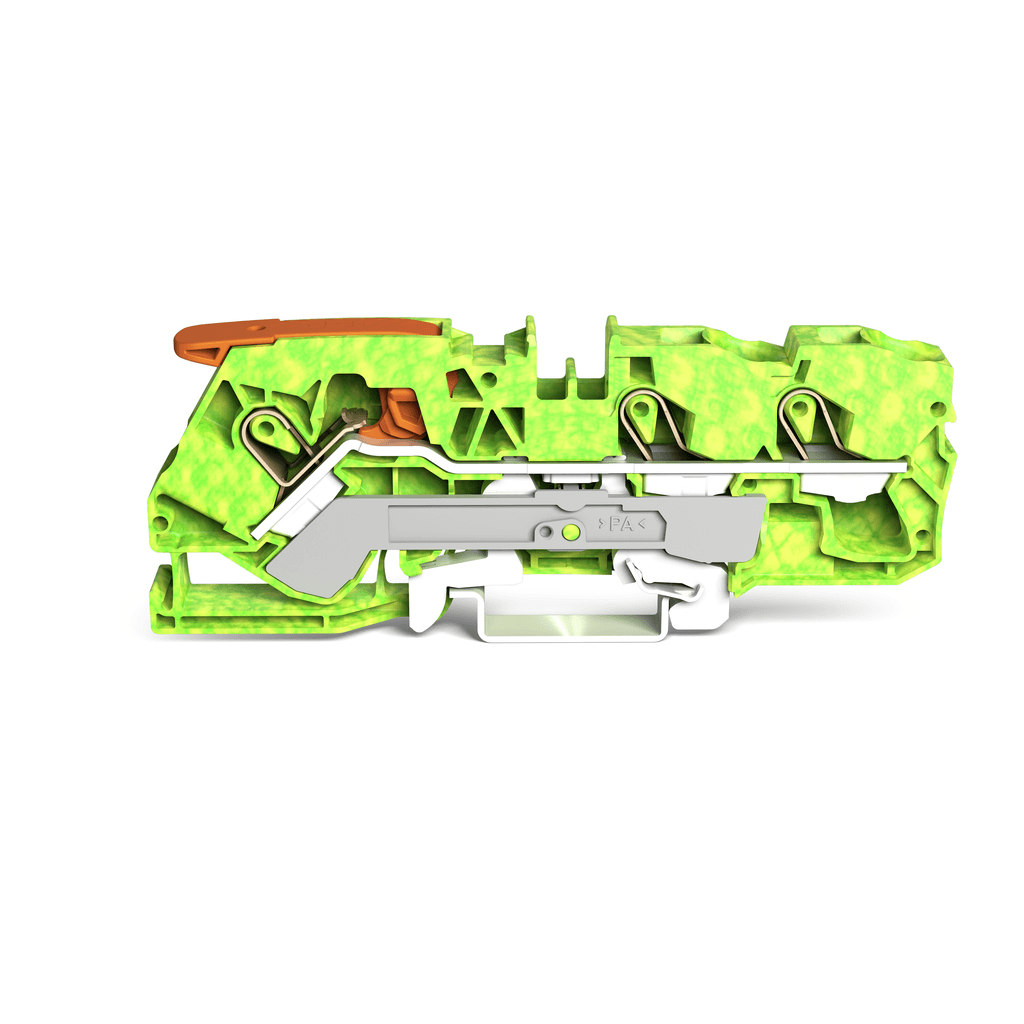 WAGO 2110-1307 2110-1307 WAGO - 3-conductor ground terminal block; with lever and Push-in CAGE CLAMP®; 10 mm²; with test port; side and center marking; for DIN-rail 35 x 15 and 35 x 7.5; Push-in CAGE CLAMP®; 10,00 mm²; green-yellow 2110-1307 on Powermatic Associates