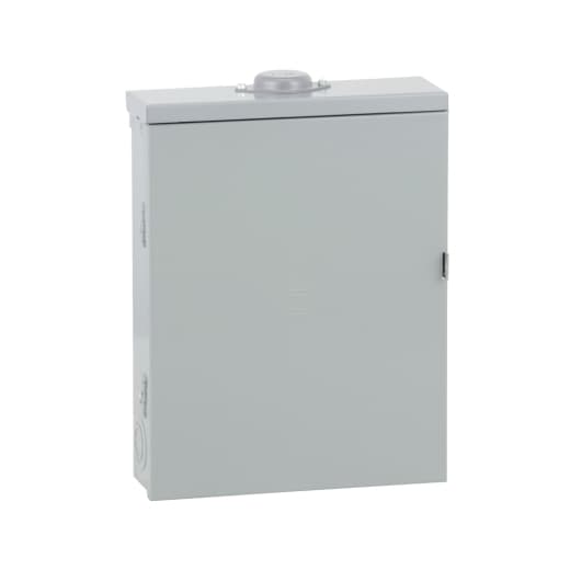 Schneider Electric HOM1224M100PRB Square D by Schneider Electric HOM1224M100PRB is a load center designed for single-phase (1PH) networks. It features a welded galvannealed steel enclosure and a tin-plated aluminum busbar. This load center has dimensions of H481mm x W375mm x D115mm (H18.94" x W14.76" x D4.53"), offering 12 spaces for up to 24 single pole circuits or 12 tandem breakers. It is equipped with lugs for connection, supports a rated current of 100A, and operates at a rated voltage of 120Vac/240Vac. The HOM1224M100PRB is protected to a degree of NEMA 3R. HOM1224M100PRB on Powermatic Associates