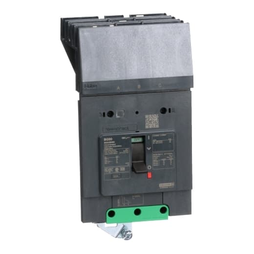 Schneider Electric BGA36090 Square D by Schneider Electric BGA36090 is a Moulded Case Circuit Breaker (MCCB) within the PowerPacT BGA sub-range, featuring a PowerPact B-Frame 100 TMD 3P 90A design for 600Y/347Vac with an 18kA I-line ABC 80% rated. It has a rated impulse voltage (Uimp) of 8 kV and utilizes an I-line connection for ABC phases. The degree of protection is IP40, with a rated current of 90A and a rated voltage (AC) of 600Vac 600Y/347Vac. It offers mechanical durability of 20,000 operations at no load and mounts on I-line with line side isolated plug-on jaws plus a mechanical I-Line bracket mechanism. This 3-pole (3P) circuit breaker has dimensions of 137 mm in height, 89 mm in depth, and 81 mm in width. It falls under utilisation category A and provides over-current protection fixed at 90A, short-circuit hold current fixed at 1000A, and short-circuit trip current fixed at 1500A. The rated voltage (DC) is 250Vdc, with a rated insulation voltage (Ui) of 800 V, and a rated operating voltage (Ue) of 525 V. Protection functions include thermal protection for overload and magnetic protection for short-circuit, with a trip current rating of 90 AT. Its electrical durability with load is 10,000 operations at 440Vac; In, and it has a frame current rating of 100 AF. The operating mode is toggle (manual), and it has a short circuit breaking rating of 65kA at 240Vac, 35kA at 480Vac, 35kA at 480Y/277Vac, and 18kA at 600Y/347Vac under UL489 standards. The trip unit type is thermal-magnetic (fixed) without a display. BGA36090 on Powermatic Associates