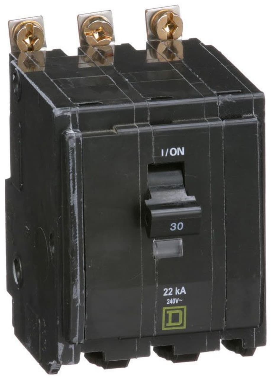 Schneider Electric QOB330VH Square D by Schneider Electric QOB330VH is a Miniature Circuit Breaker (MCB) designed for bolt-on mounting. It features a rated current of 30A and a bolt-on connection type. This MCB operates at a rated voltage of 120 V to 240 V and accommodates a cross-section of 14-8AWG (1 cable Al/Cu). It is a 3 Pole device with a short circuit breaking rating of 22kA at 240Vac. The terminals are of the press plate type. QOB330VH on Powermatic Associates