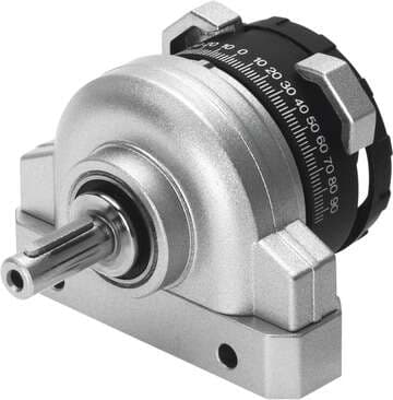 Festo 33297 semi-rotary drive DSR-10-180-P Rotary vane principle, infinitely adjustable swivel angle. The stop system is separate from the rotary vane so that any forces which occur are absorbed by the stop cams and cushioned via flexible plastic pads. Size: 10, Cush 33297 on Powermatic Associates