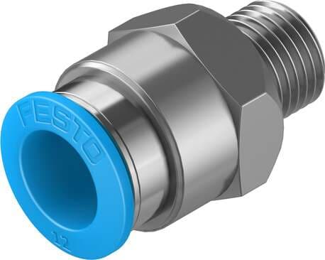 Festo 164980 push-in fitting QS-1/4-12 male thread with external hexagon. Size: Standard, Nominal size: 8,5 mm, Type of seal on screw-in stud: coating, Assembly position: Any, Container size: 10 164980 on Powermatic Associates