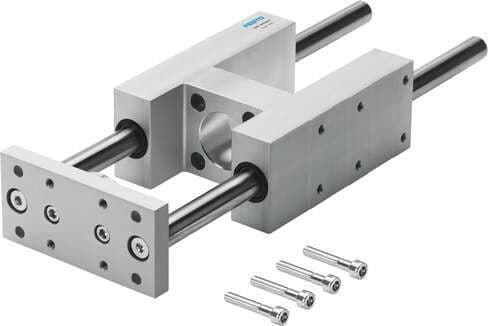 Festo 34512 guide unit FENG-50-500-KF with recirculating ball bearing guide, serves for protection against rotation, provides a high accuracy of guidance. Size: 50, Stroke: 500 mm, Assembly position: Any, Guide: Recirculating ball bearing guide, Design structure: Gui 34512 on Powermatic Associates