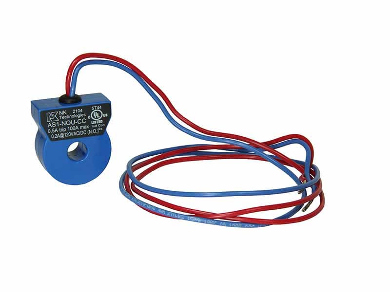 NK Technologies AS1-NOU-CC AC Current Switch, Solid Core, Fixed 0.5 Amp Maximum Setpoint, Top Terminals with 24" Leads, N.O., 0.15 A @ 120 VAC/VDC AS1-NOU-CC on Powermatic Associates