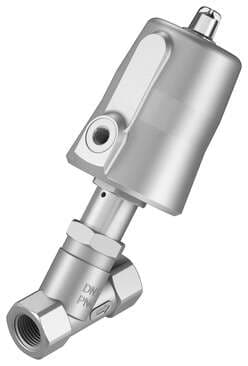 Festo 1002546 angle seat valve VZXF-L-M22C-M-B-N12-130-M1-V4V4T-50-40 Pneumatically actuated angle seat valve in stainless steel. Under seat version, safety position closed, NPT thread, nominal width 1/2". Design structure: Poppet valve with piston actuator, Type of ac 1002546 on Powermatic Associates