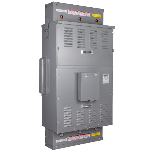 Schneider Electric EZM3600JCBA40 Square D by Schneider Electric EZM3600JCBA40 is a meter center main unit designed for wall mounting. It features a steel enclosure and an aluminium busbar, ensuring durability and conductivity. This unit is protected to a NEMA 3R degree, making it suitable for both indoor and rainproof applications. With dimensions of H1094mm x W710mm x D375mm (H43.07" x W27.95" x D14.76"), it supports a rated voltage of 208Y/120Vac and 240/120Vac (Delta) for versatile application in three-phase (3PH-4W) networks. The EZM3600JCBA40 is pre-equipped with an incoming breaker and a center tap busway, facilitating an I-Line connection. It has a rated current of 600A for the main unit and 4000A for the busbar, accommodating robust electrical demands. EZM3600JCBA40 on Powermatic Associates