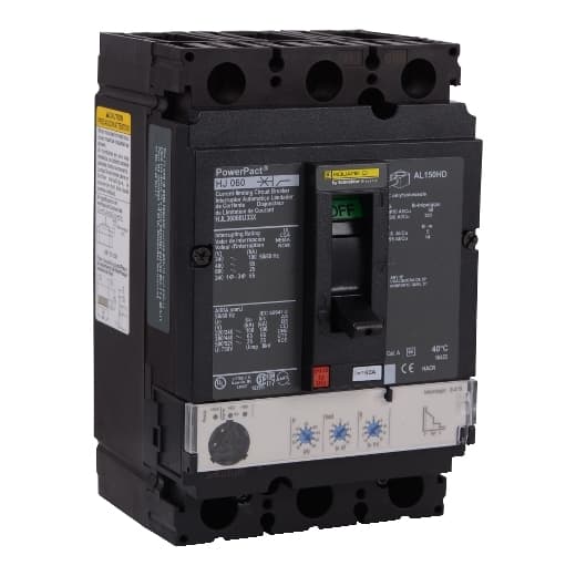Schneider Electric HJL36060U33X Square D by Schneider Electric HJL36060U33X is a Moulded Case Circuit Breaker (MCCB) within the PowerPacT HJL sub-range, featuring a PowerPact H-Frame 150 Micrologic 3.2S (LSI) design. It is a 3-pole (3P) device with a rated current of 60A and offers protection functions including Long-time (L), Short-time with fixed time delay (S), and Instantaneous (I) protection. The breaker has a rated insulation voltage (Ui) of 750 V, with AC rated voltages of 600Vac and 600Y/347Vac, and a DC rated voltage of 250Vdc. It is designed for individual unit mount on plate, with a net height of 163 mm, width of 104 mm, and depth of 86 mm. The degree of protection is IP40, and it operates with a toggle (manual) mechanism. Protection settings are adjustable, with L protection ranging from 0.25 to 1 x In (15A to 60A), S protection from 1.5 to 10 x Ir (90A to 600A), and I protection from 1.5 to 15 x In (90A to 900A). The rated operating voltage (Ue) is 690 V, with a rated impulse voltage (Uimp) of 8 kV. The trip current rating is 60 AT, with a frame current rating of 150 AF. It has a short circuit breaking rating of up to 100kA at 240Vac, 65kA at 480Vac and 480Y/277Vac, 25kA at 600Vac and 600Y/347Vac, and 20kA at 250Vdc, all according to UL489 standards. The trip unit type is an electronic Micrologic Standard 3.2S (LSI) with no display, and it falls under utilisation category A. Connections are made via lugs on both load and line sides. HJL36060U33X on Powermatic Associates
