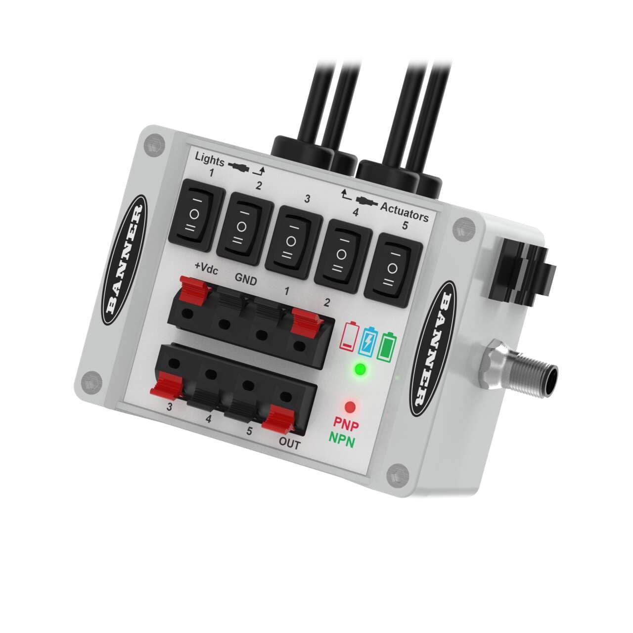 Banner DBRQ Rechargeable Demo Box: 24 V dc Device Power; Use with 5 and 8-pin Lighting and Sensor Products; LEDs Indicate Device Output and Battery Status DBRQ on Powermatic Associates