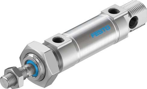 Festo 1908320 standards-based cylinder DSNU-25-10-PPS-A with self-adjusting pneumatic end position cushioning Stroke: 10 mm, Piston diameter: 25 mm, Piston rod thread: M10x1,25, Cushioning: PPS: Self-adjusting pneumatic end-position cushioning, Assembly position: Any 1908320 on Powermatic Associates