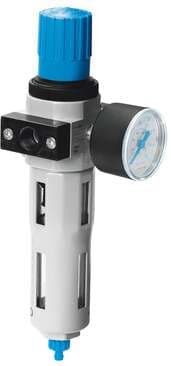 Festo 162719 filter regulator LFR-1/4-D-5M-MINI With metal bowl guard and pressure gauge, Degree of filtration 5 µm. With manual condensate drain. Size: Mini, Series: D, Actuator lock: Rotary knob with lock, Assembly position: Vertical +/- 5°, Grade of filtration: 5 µ 162719 on Powermatic Associates