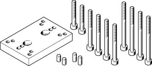 Festo 544642 adapter kit HAPG-SD2-48 for the combination of grippers with drives. Assembly position: Any, Corrosion resistance classification CRC: 2 - Moderate corrosion stress, Materials note: Free of copper and PTFE, Material plate: Wrought Aluminium alloy 544642 on Powermatic Associates