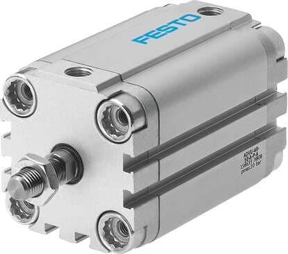 Festo 156663 compact cylinder ADVU-100-10-A-P-A For proximity sensing, piston-rod end with male thread. Stroke: 10 mm, Piston diameter: 100 mm, Cushioning: P: Flexible cushioning rings/plates at both ends, Assembly position: Any, Mode of operation: double-acting 156663 on Powermatic Associates