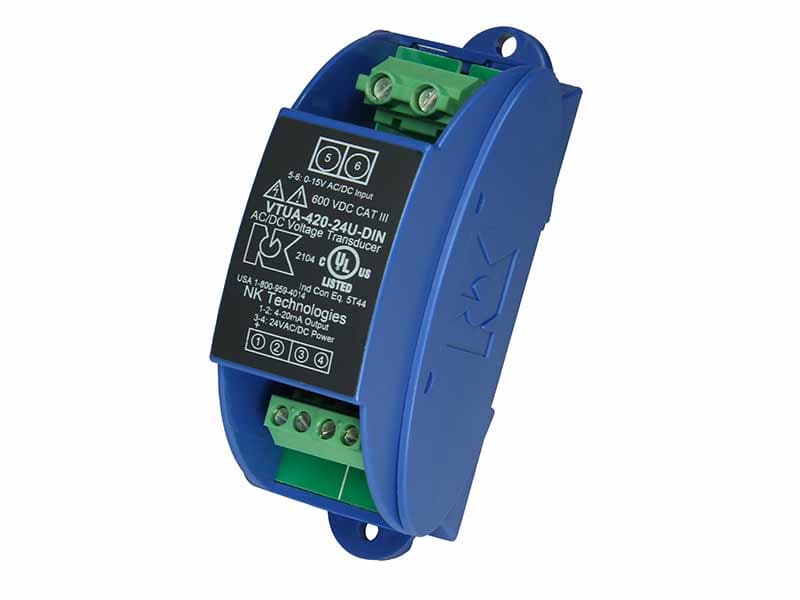NK Technologies VTUK-005-24U-DIN True RMS or DC Voltage Transducer, 0-600 Volt Range,  0-5 VDC VTUK-005-24U-DIN on Powermatic Associates